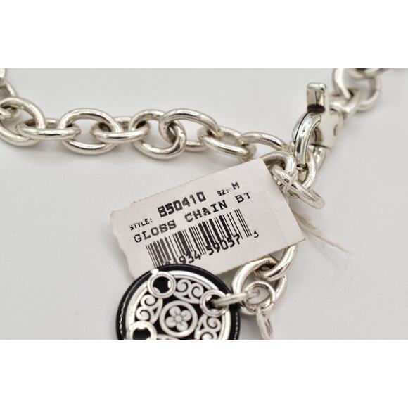 Brighton Gloss Chain Black Silver Tone Floral Size Medium 33\